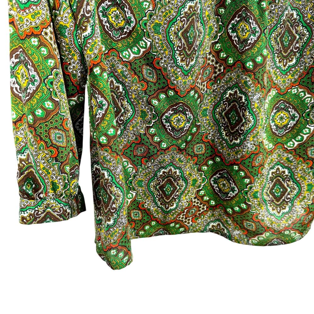Talbots Sz 12P Petite Silky Green Orange Formal Business Blouse Shirt Top Artsy - Picture 4 of 8